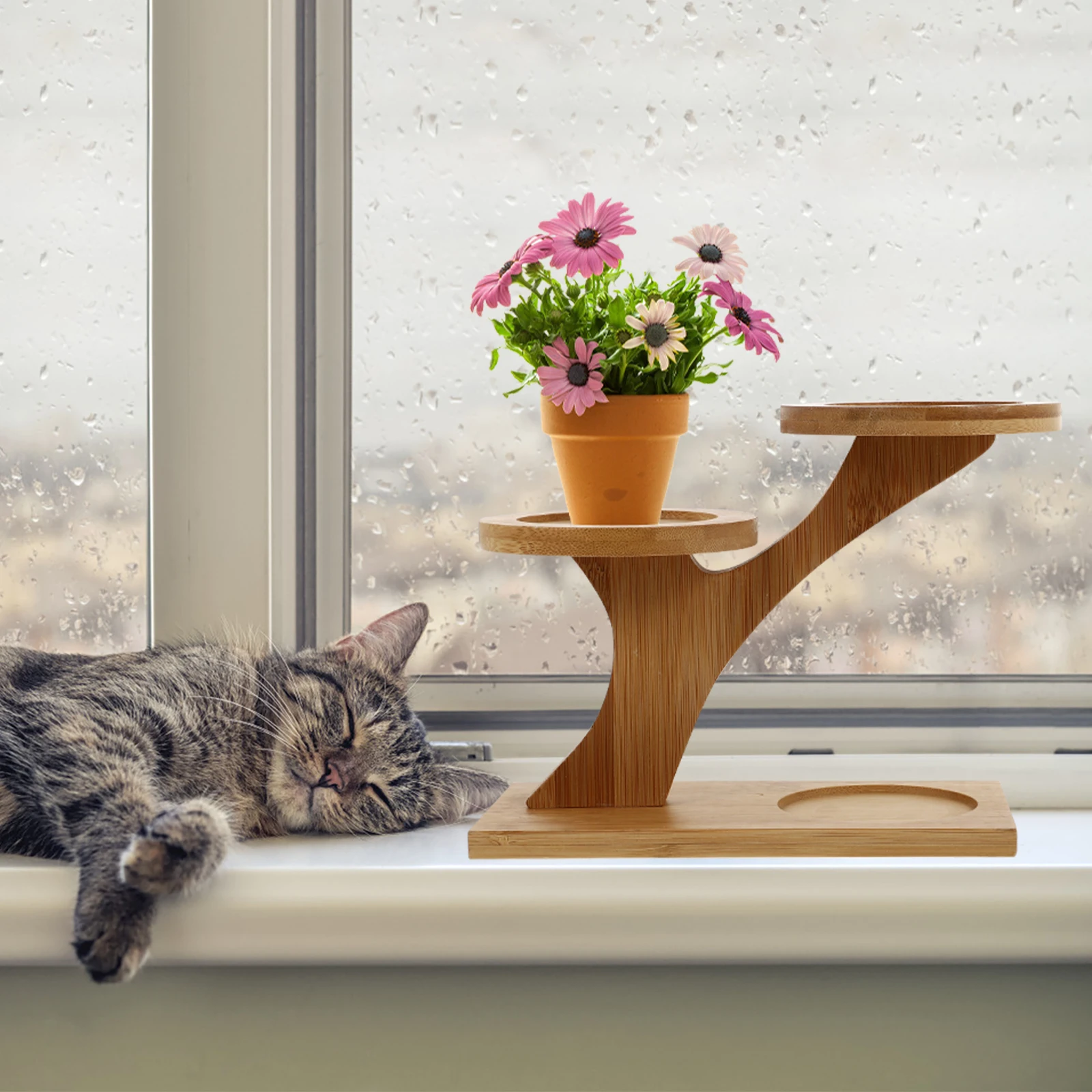 

Multi Layer Flower Potted Plant Support Decor Wooden Holder Shelf Storage Bonsai Small Size Modern Style