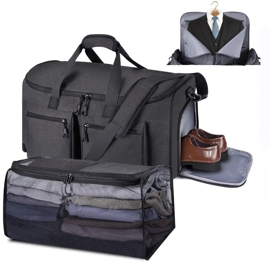 

Garment Duffel Bag with Mesh Storage Bag, WaterResistance Carry On Garment Bag with Suit Compartment, 2 in 1 Hanging Suit Travel
