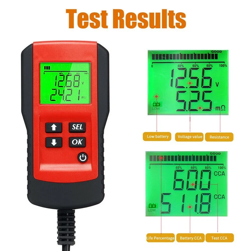 12V Car Battery Load Tester Digital Battery Life Analyzer Tool 100~9999 CCA