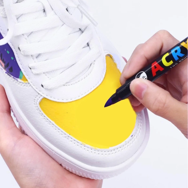 18Pcs Dual-tip Acrylic Marker 36 Color Portable Art Marker for Kids DIY Shoes