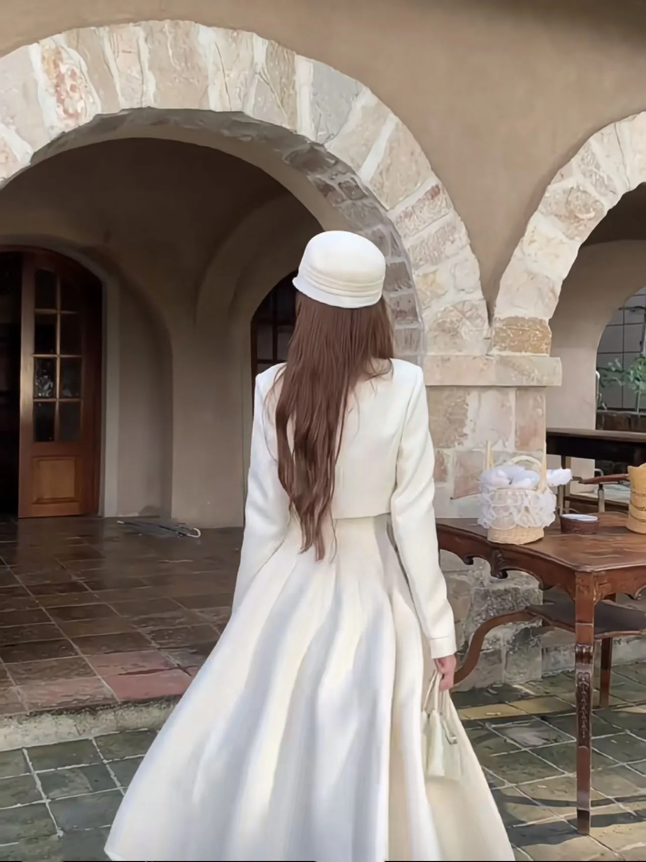 

Spring High-end Outfit White Skirt Set Bow Tie Short Coat Slim Fit Top High Waist A-line Long Skirt Two Piece Set Women Outfits