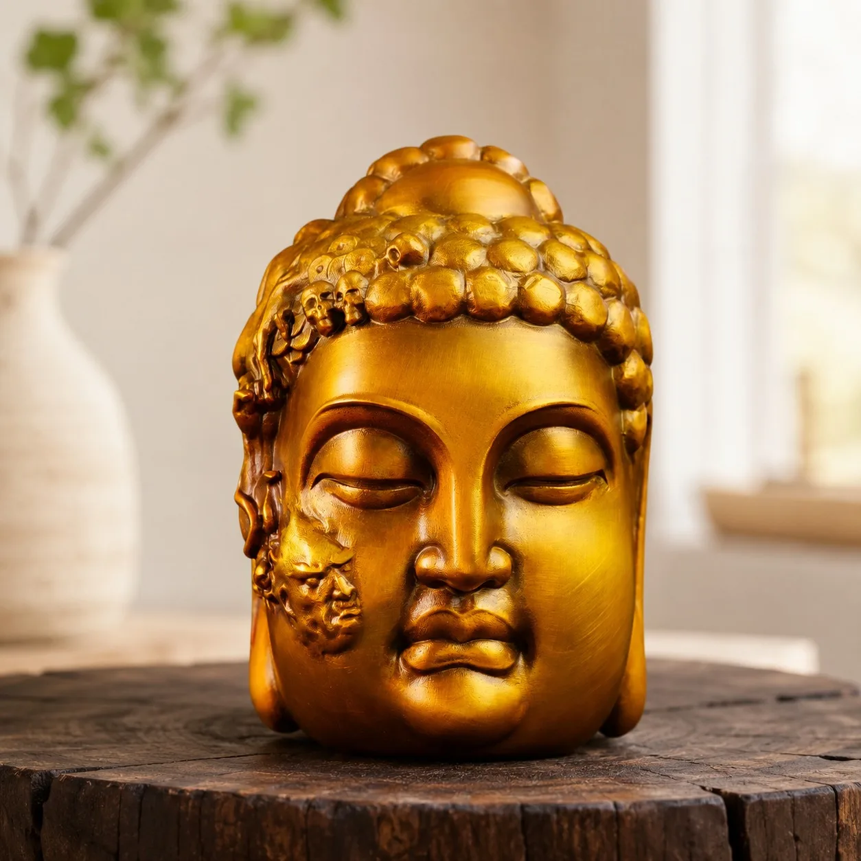 Handcrafted Solid Brass One Thought Between Buddha and Demon Sculpture for Zen Tabletop Office Living Room Decor Gift