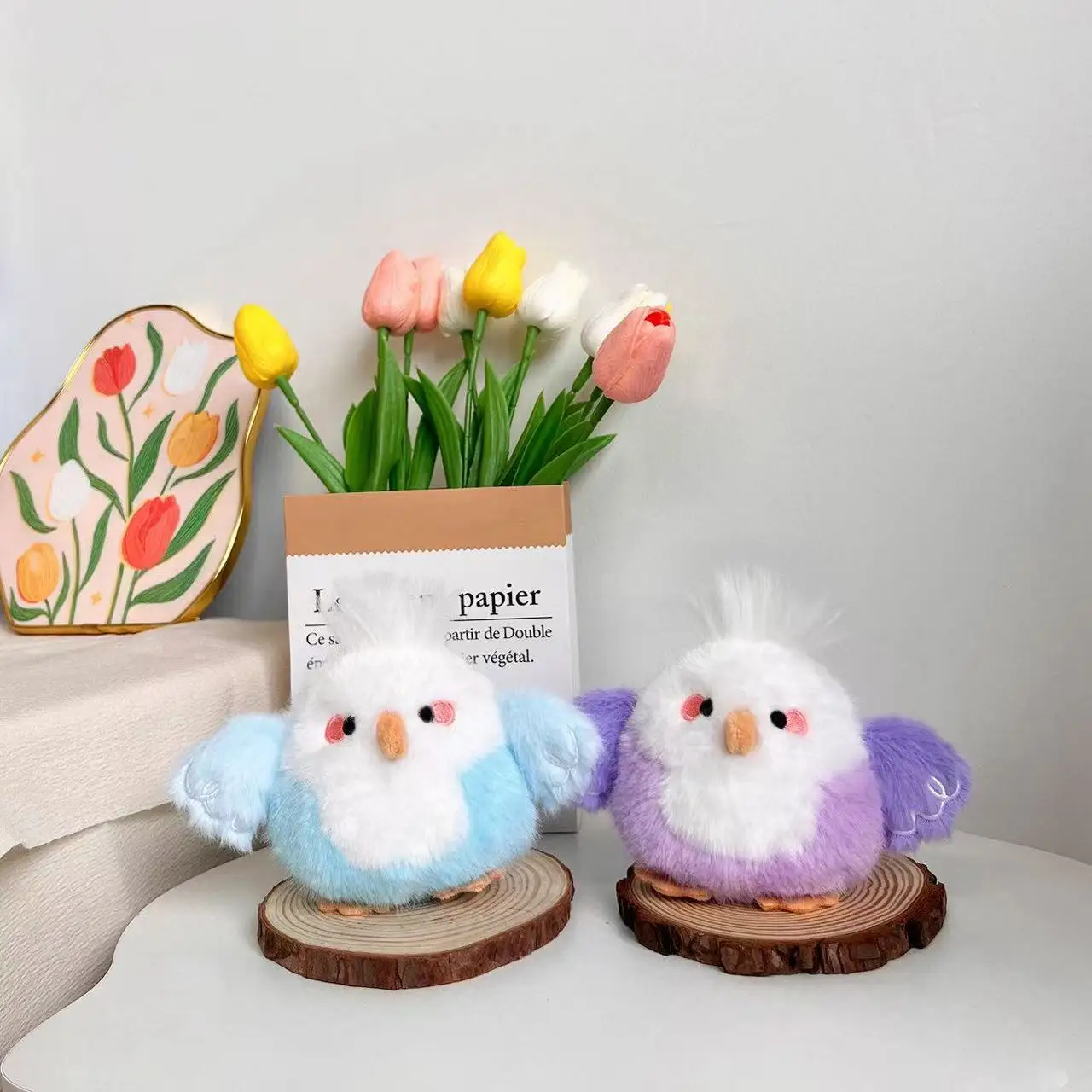 Porte-clés boule de lait oiseau 10/18cm, pendentif pour sac à dos, jouet en peluche fait à la main, poupée de dessin animé, cadeau mignon, poupée amusante