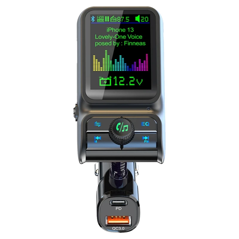 QC3.0 Fast Charge Car Bluetooth MP3 Player FM Transmitter HD Colorful Screen Display Car Supplies