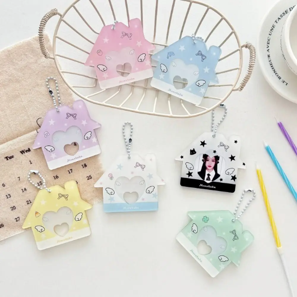 الإبداعية 1 بوصة حامل بطاقة الصور الاكريليك شكل منزل المعبود حامل صور Kawaii هدية سلاسل المفاتيح