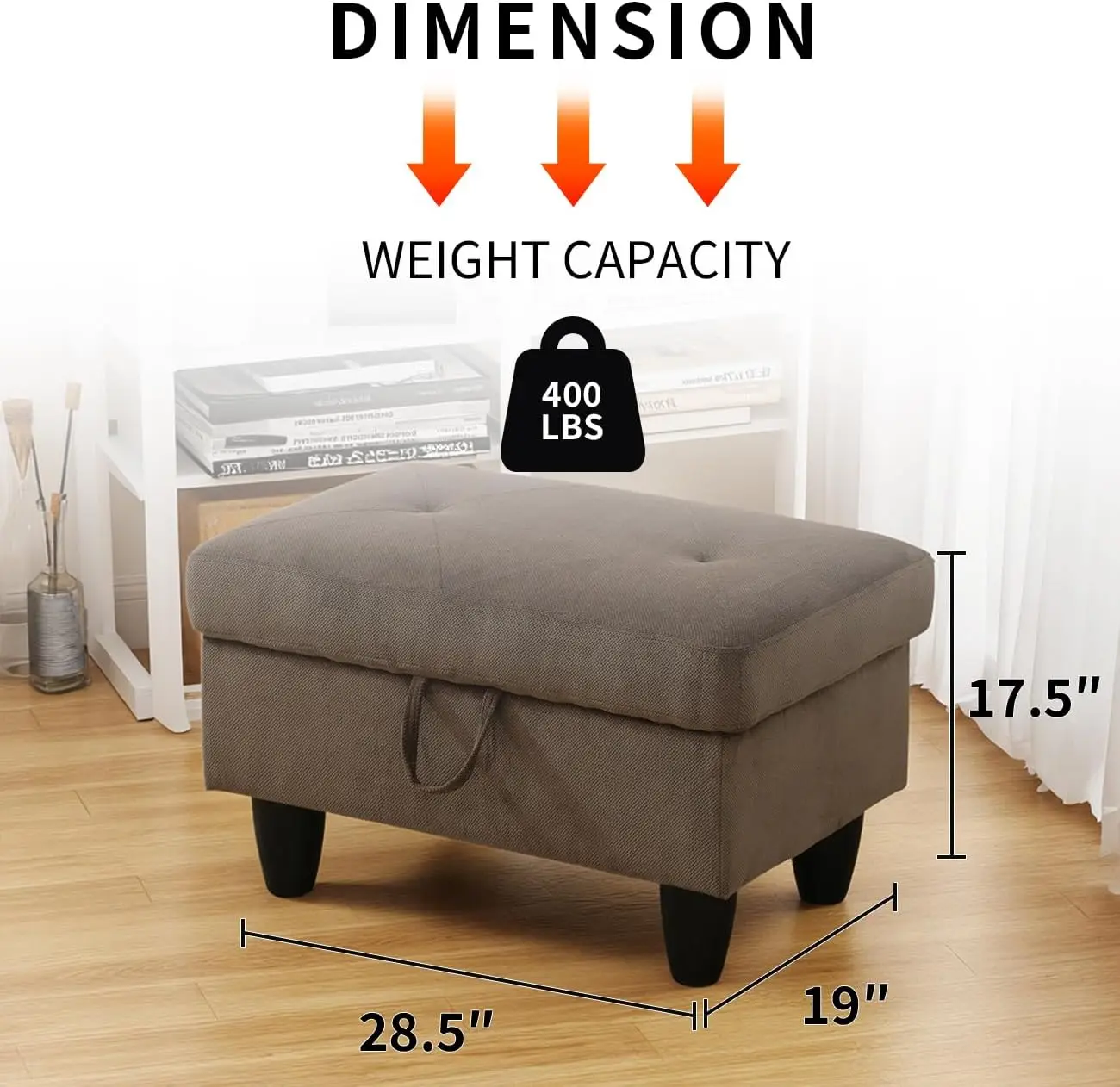 Large Square Storage Ottoman Bench, 28.5 Inch Foot Rest Footstool and Coffee Table with Storage & Thick Cushion for Living Room, Bedroom, Entryway, Home Decor, Loft, RV, Brown Microfiber