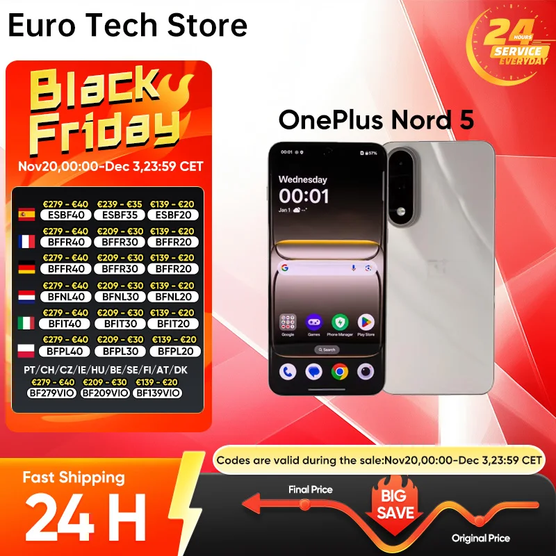 OnePlus Nord 5 Smartphone 5G Snapdragon 8s Gen 3 Écran AMOLED 6,83 OnePlus Nord 5 Smartphone 5G Snapdragon 8s Gen 3 Écran AMOLED 6,83