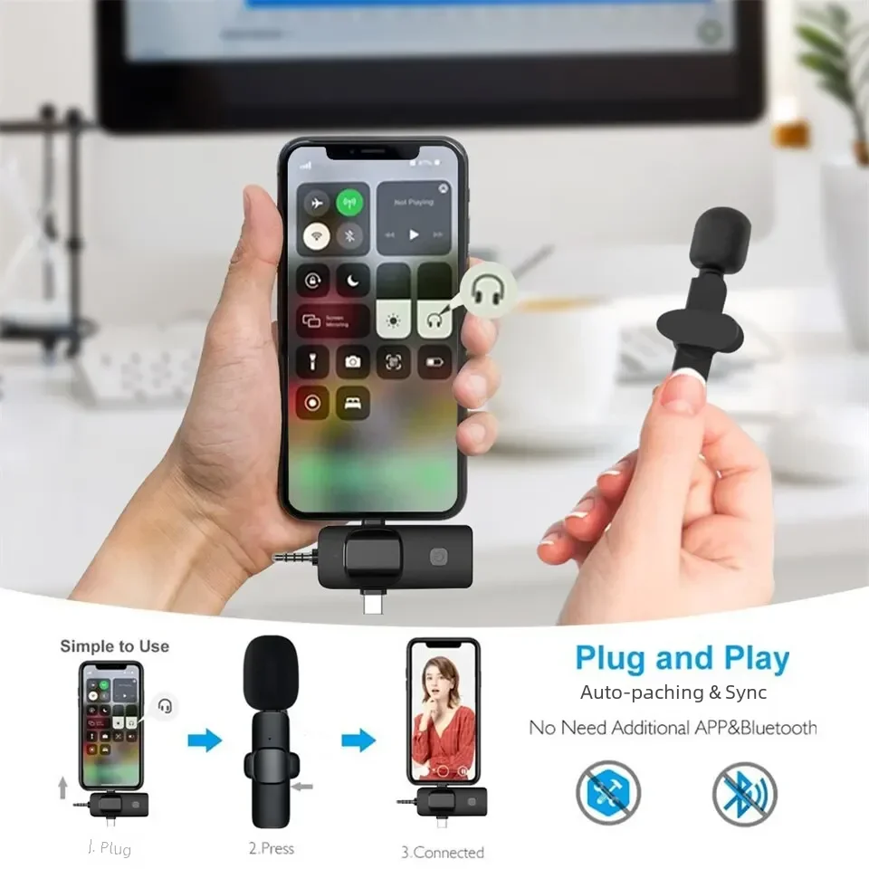 3 In 1 Wireless Lavalier Microphone for iPhone Android 3.5mm for radio Live Recording Noise Reduction Professional Mini Microph