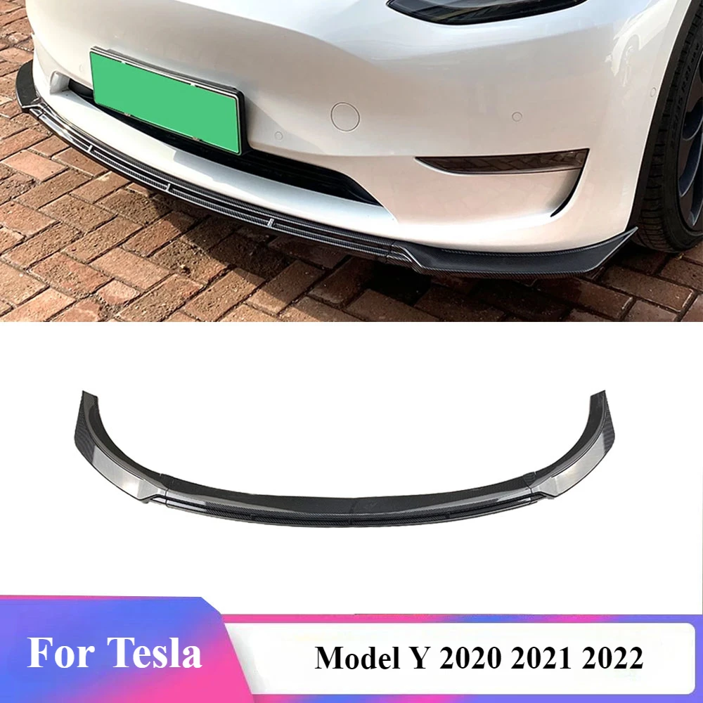 

Front Bumper Spoiler Lip Splitter Guard Board Hihg Quality ABS For Tesla Model Y 2020 2021 2022 Glossy Black Carbon Fiber