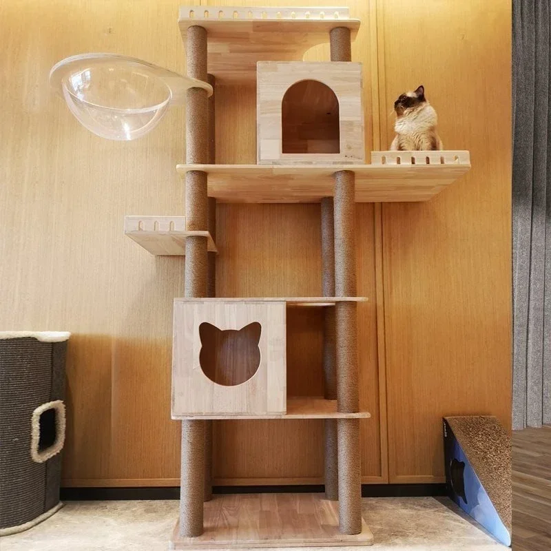 Solid wood large Maine cat climbing frame luxury cat tree villa space cat nest cat scratching board uu