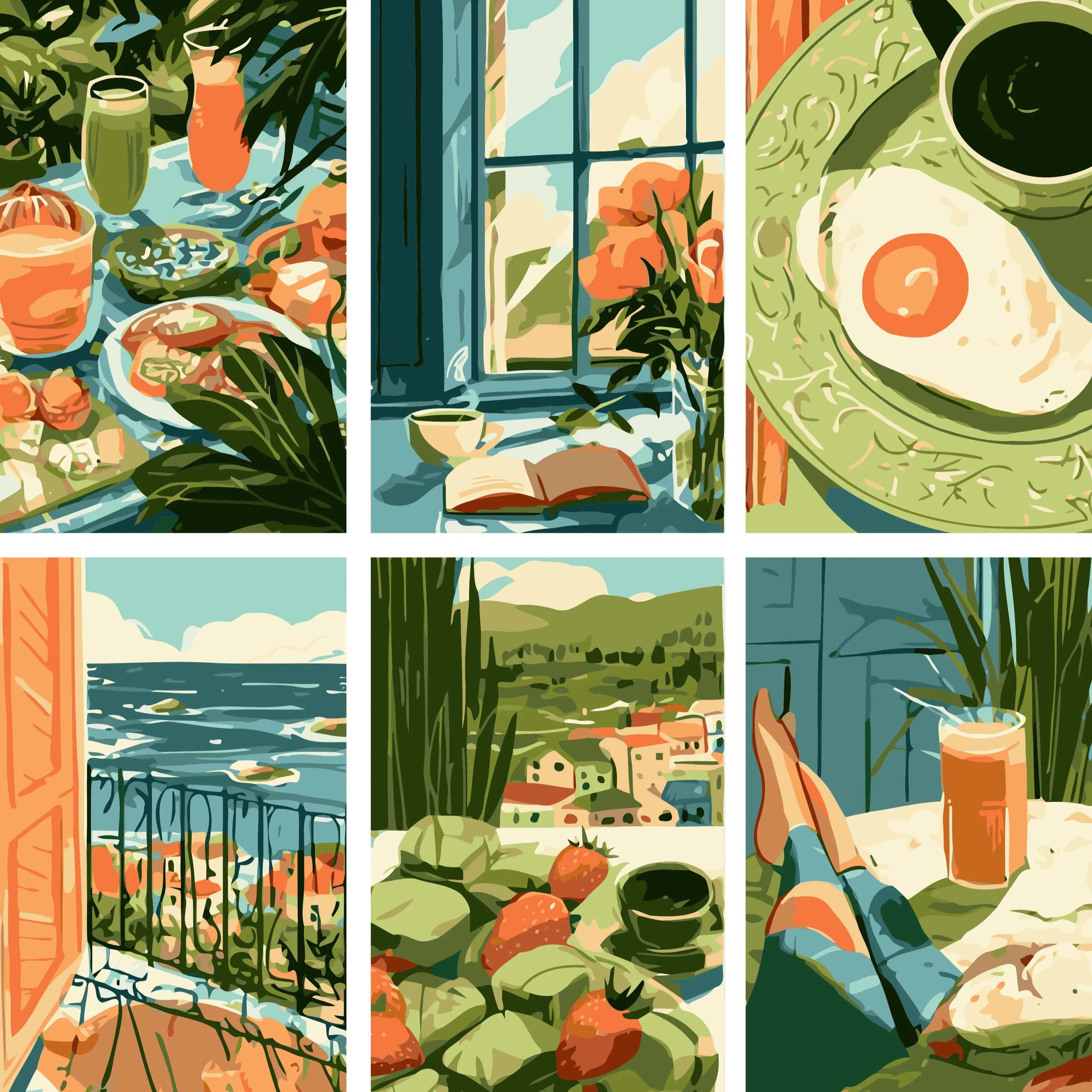 6 Stücke DIY-Malereien mit Picknick-, Nachmittagslese- und Meerelementen, geeignet zur Wanddekoration im Haus. – Detail 2