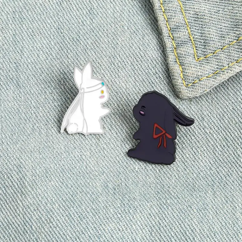 The Untamed Enamel Pin Black White Rabbit Brooch Bag Clothes Lapel Pin Badge BL TV Cartoon Animal Jewelry Gift for Best Friends