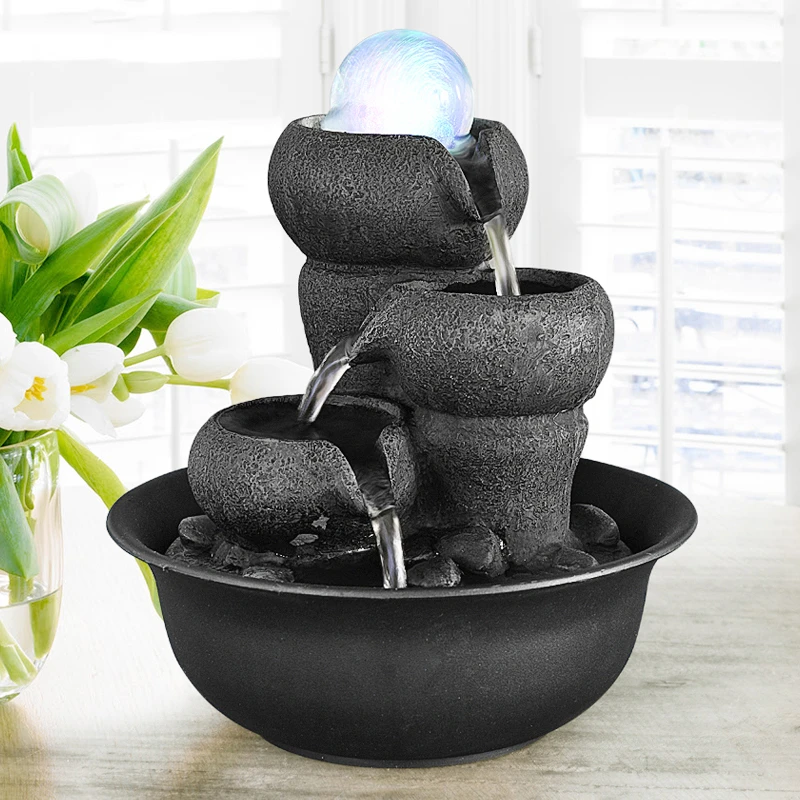 Indoor Relaxation Waterfall Fountains With LED Light And Lucky Feng Shui Ball Company Office Home Water Feature Decorations