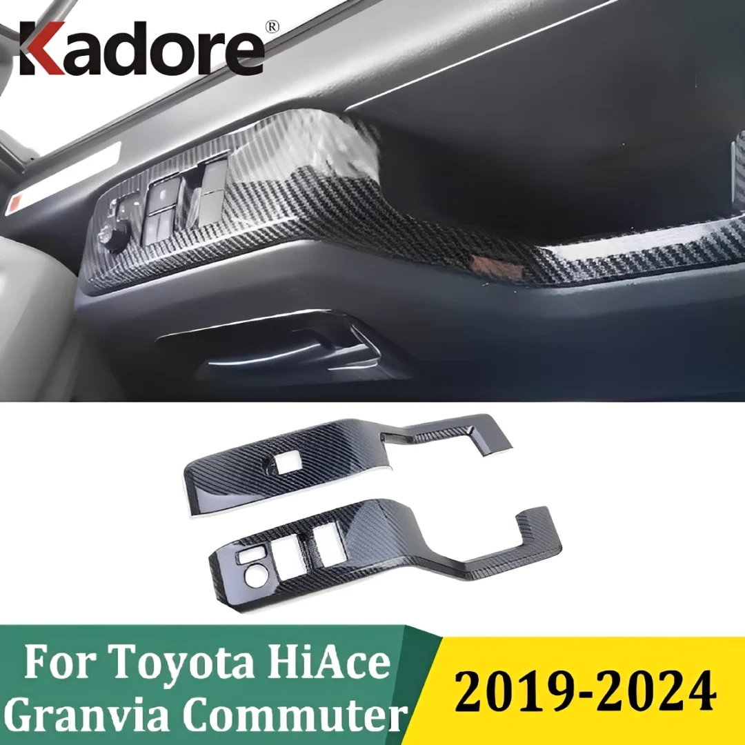 

For Toyota HiAce Granvia Commuter 2019-2024 Carbon Fiber Window Lift Switch Button Cover Trim Door Armrest Frame Car Accessories