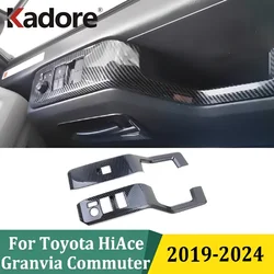 For Toyota HiAce Granvia Commuter 2019-2024 Carbon Fiber Window Lift Switch Button Cover Trim Door Armrest Frame Car Accessories