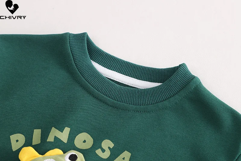 New 2023 Baby Boys Spring Autumn Fashion Cartoon Dinosaur Letter Round Neck Sweatshirt Tops with Pants Kids Casual Clothing Sets