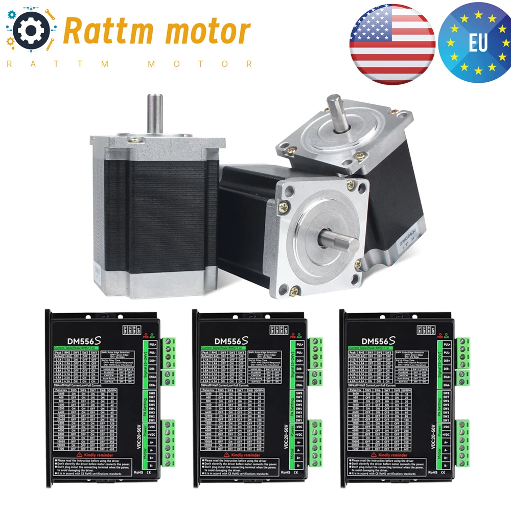 【EU US】3pcs Nema23 stepper motor 76mm 23HS8430 1.8Nm 270Oz-in 3A 4 wires For 3D printe CNC Router Controller Kit