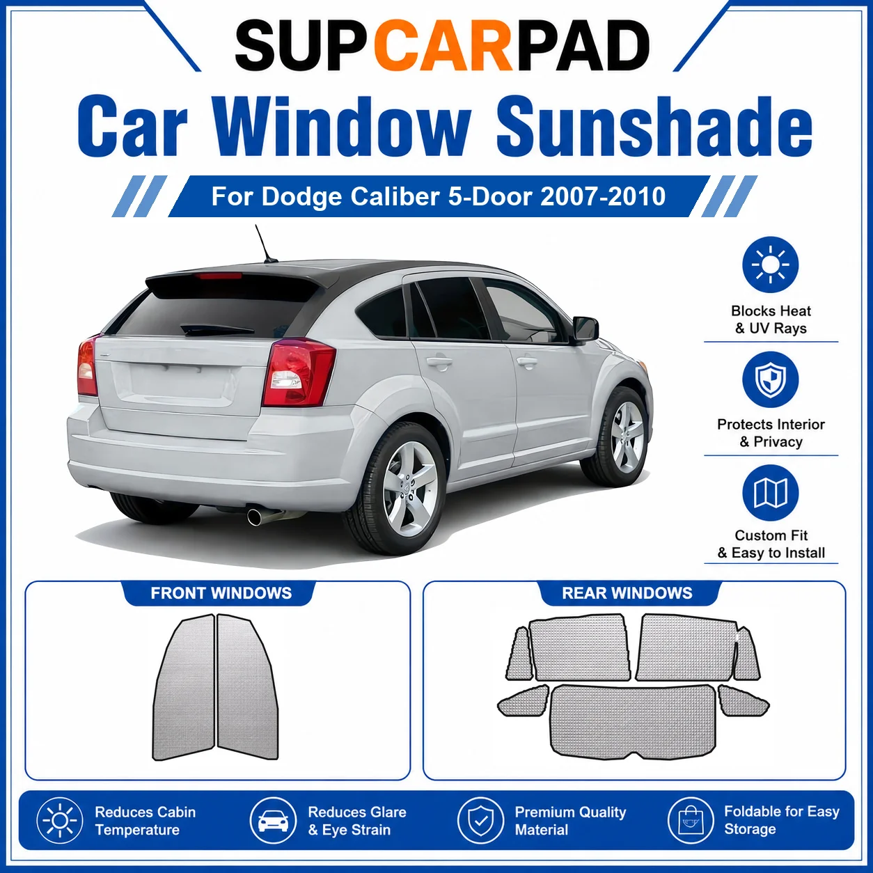 

For Dodge - Dodge Caliber 5-Door 2007-2010 Full Set Car Window Sunshades UV Block Privacy Heat Insulated Foldable Car Curtain
