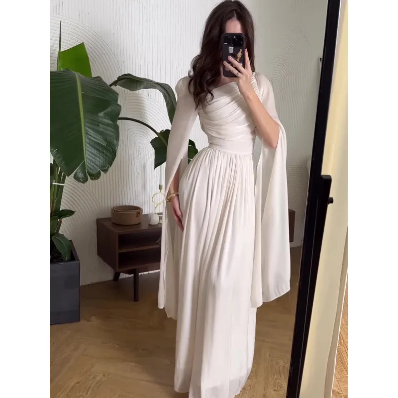 

2026 summer new retro elegant and luxurious long sleeved waist cinched long skirt dress for women
