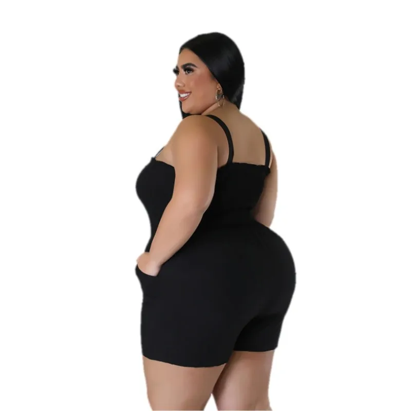 Somo plus size feminino festa macacões moda plissado fino elasticidade doce halter shorts macacão bolsos dropshipping atacado