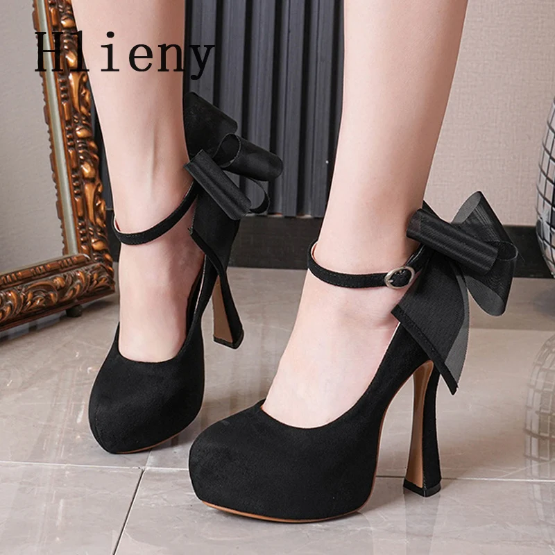 Hlieny Fashion Mesh Butterfly-knot Platform Pumps Women Ultra High Heels Round Toe Party Wedding Stripper Shoes Sandals