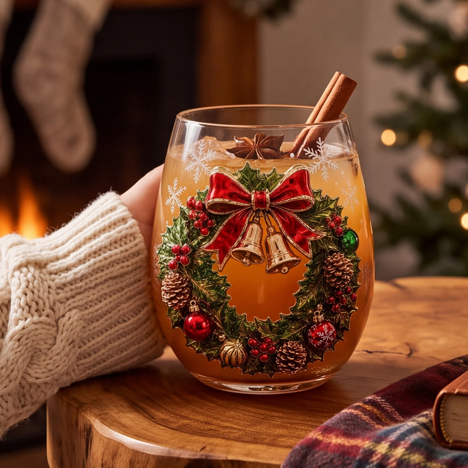 Magical Christmas 3D Glass Cup 3D Christmas Glass Art Cup Christmas Stemless Wine Glasses for Coffee Cocktails
