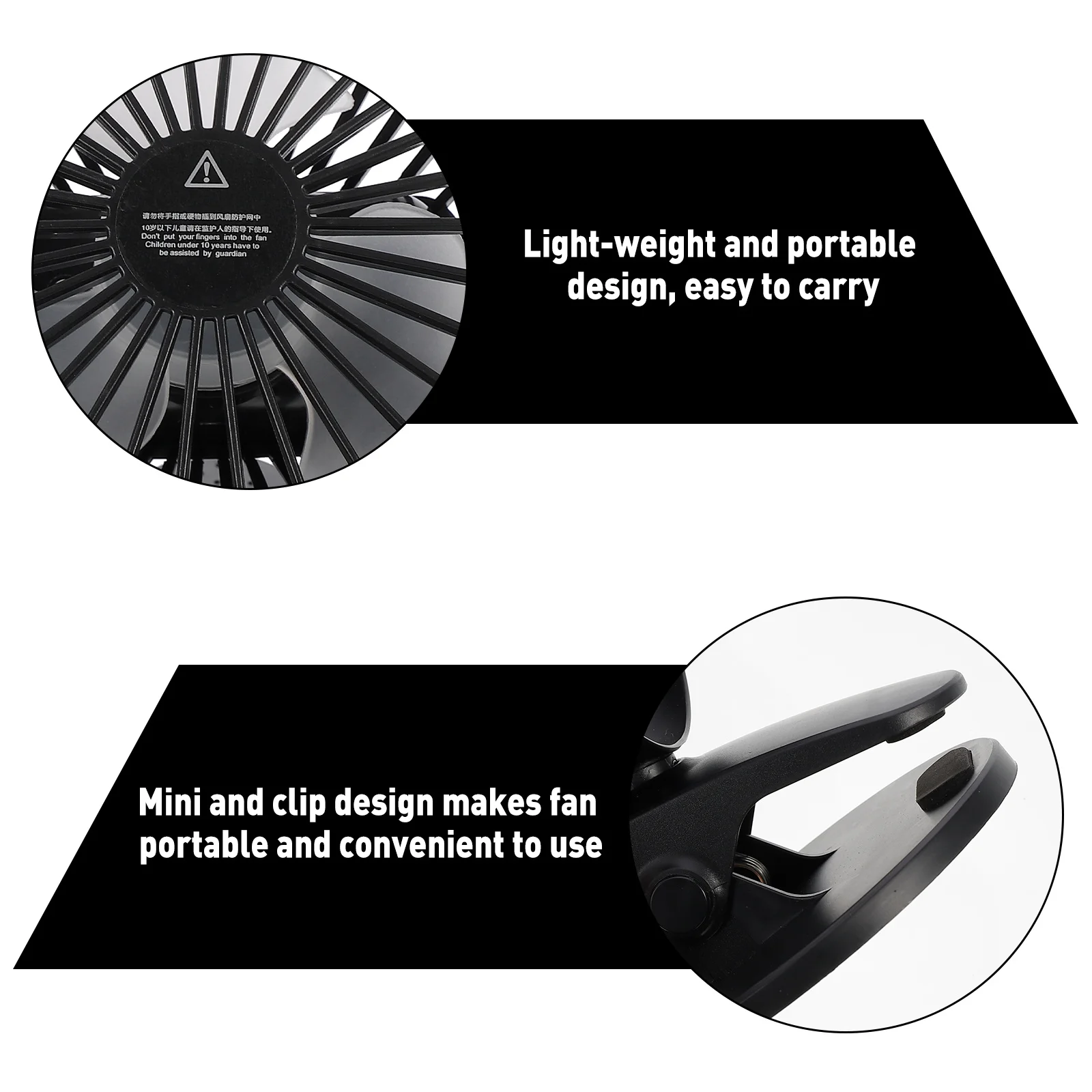 

Mini Electric Fan Portable USB Black Charging Silent Clip Low Noise Strong Power Cute Cat Ear Design Office Home School Use