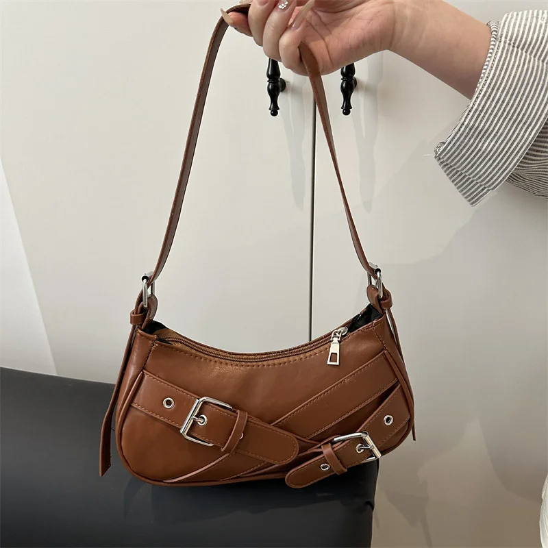 Y2K Vintage PU-Leder Damen Schultertasche Kleine Umhängetasche für Frauen Modische Damen Unterarmtasche Clutch Geldbörse Damenhandtasche