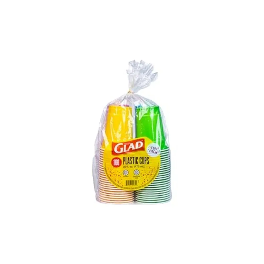 Glad Plastic Cups Fun Pack in 4 Colors - Pink, Green, Blue and Yellow, Sturdy Party Cups in Bright Colors - Ideal for Everyday
