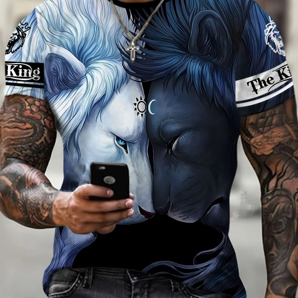 2023 Hip Hop Men's T-Shirt 3d Lion Print Clothing Summer Oversized Short Sleeve Tops Street Boy Tees Fashion For Mens T-Shirts