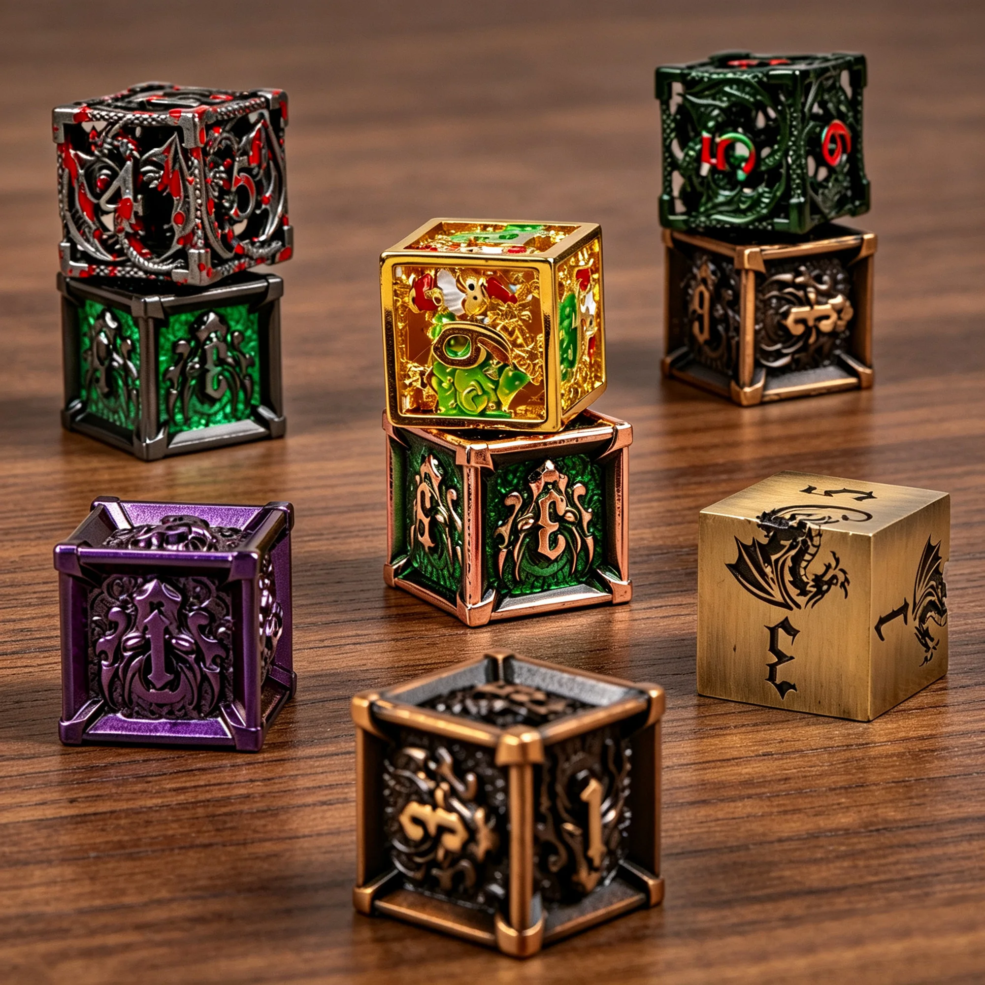 Mystery Dice Box Random 7Pcs DND Dice Set Metal Resin Liquid Core Polyhedral Dice Kit For TRPG Tabletop Role Playing Game