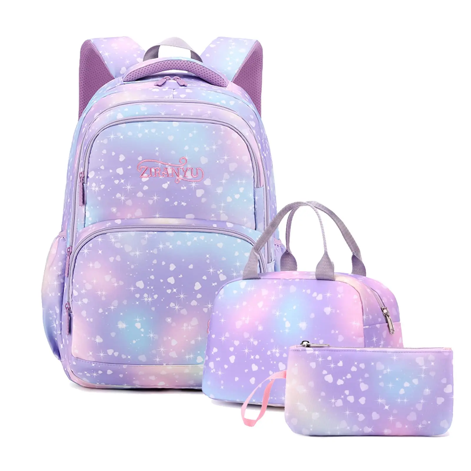 School Backpack Girls 3 Pieces with Lunch Bag Pencil Case 22 Litre Breathable School Bag Teenager Girls for 3-9 Grades Backpack