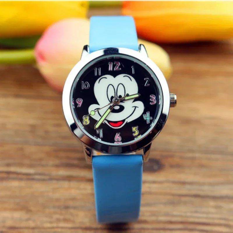 New Mickey Fashion Womens Watches Colorful Number Cartoon Watch for Women Girls Kids Quartz Wristwatch Children Luminous Clock