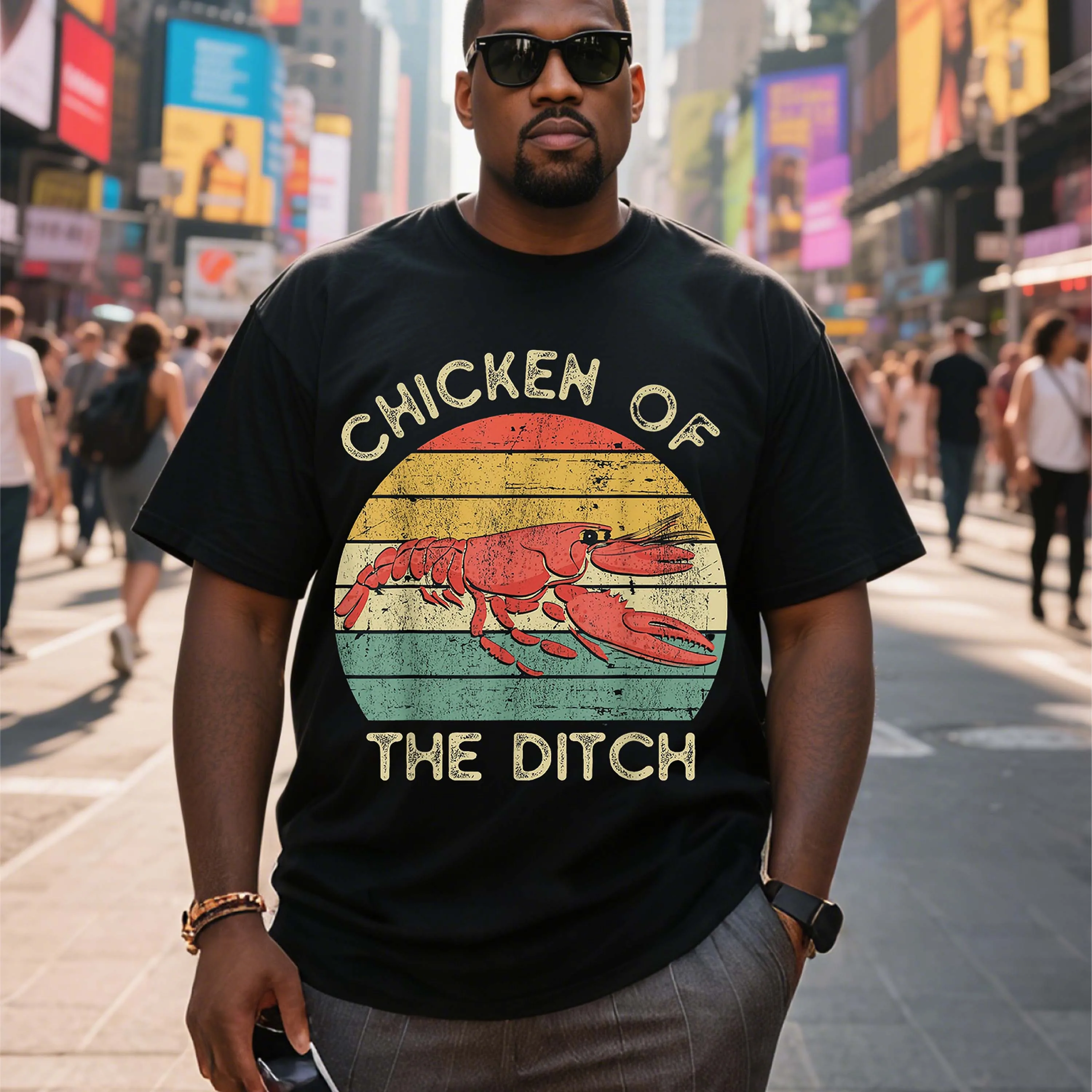 

Черная футболка с короткими рукавами больших размеров в винтажном стиле с рисунком раков, подходящая для летней одежды для отдыха на открытом воздухе