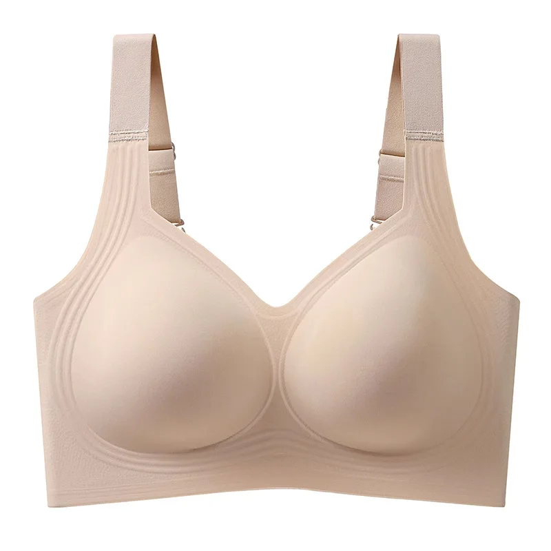 Plus Size Wireless Bra for Women B-DDD Cup Seamless Back Smoothing Supportive Bra with Wide Straps Removable Pads No Underwire C view 5