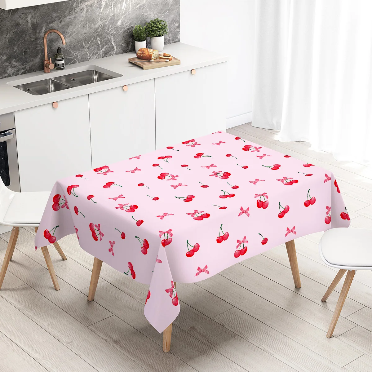 Mantel desechable de PE con lazo rosa para fiesta de cereza, cubierta de mesa de cereza dulce, decoraciones para fiesta de cumpleaños de niña feliz de princesa pequeña