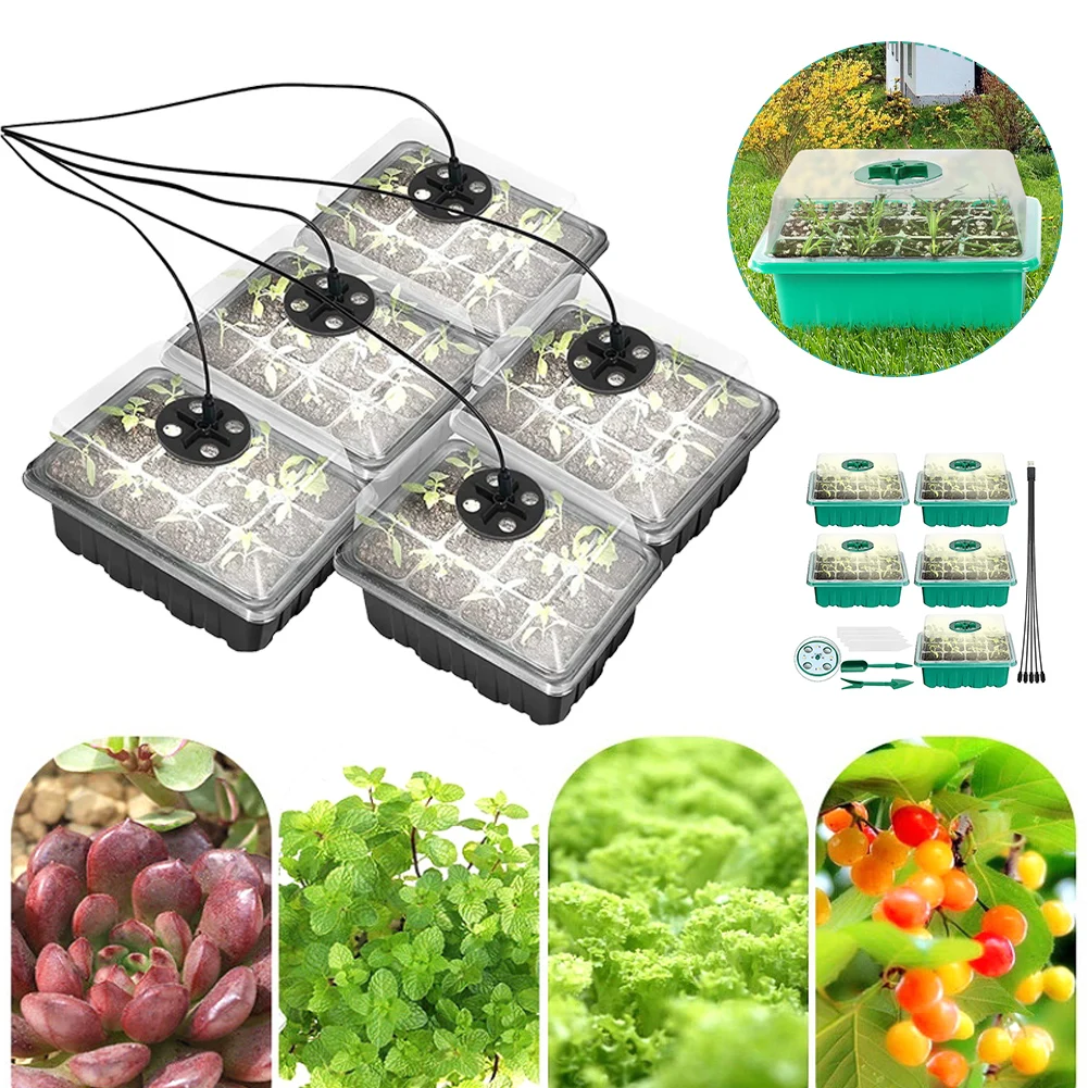 5PCS Plant Seed Starter Trays with Grow Lights Adjustable Humidity Indoor Gardening Plant Germination Trays 60 Cells Grow Box