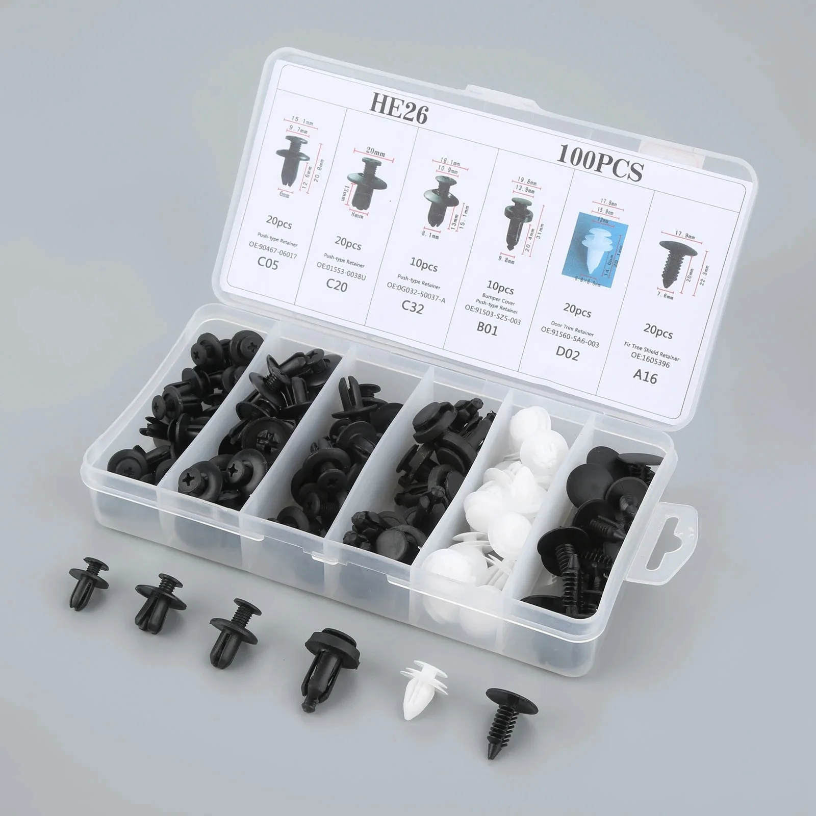 100PCS Universal Plastic Fender Clips Auto Car Push Retainer Pin Rivet Trim Clip Panel Auto Fastener Kit  ortment+Tool