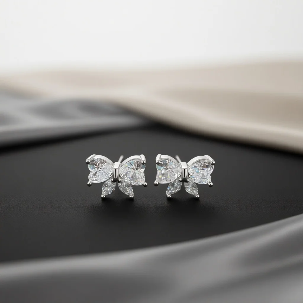 Delicate Butterfly Stud Earrings Multi‑Faceted Zircon Wing Four‑Prong Setting Polished Frame Classic Fashion Jewelry Women