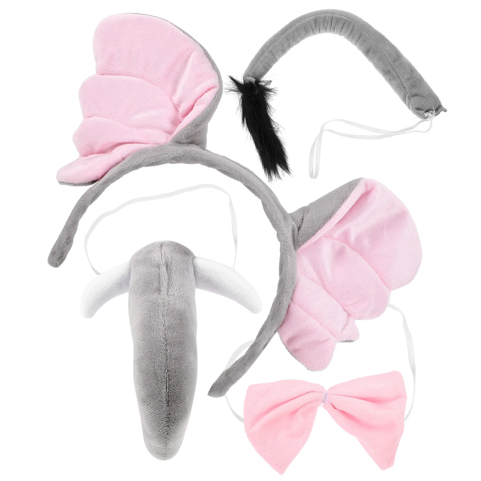 1Set Unique Elephant Costume Set with Ear Headband Bow Tie Tail for Women Festival Party Role Play Photo Prop Accessories