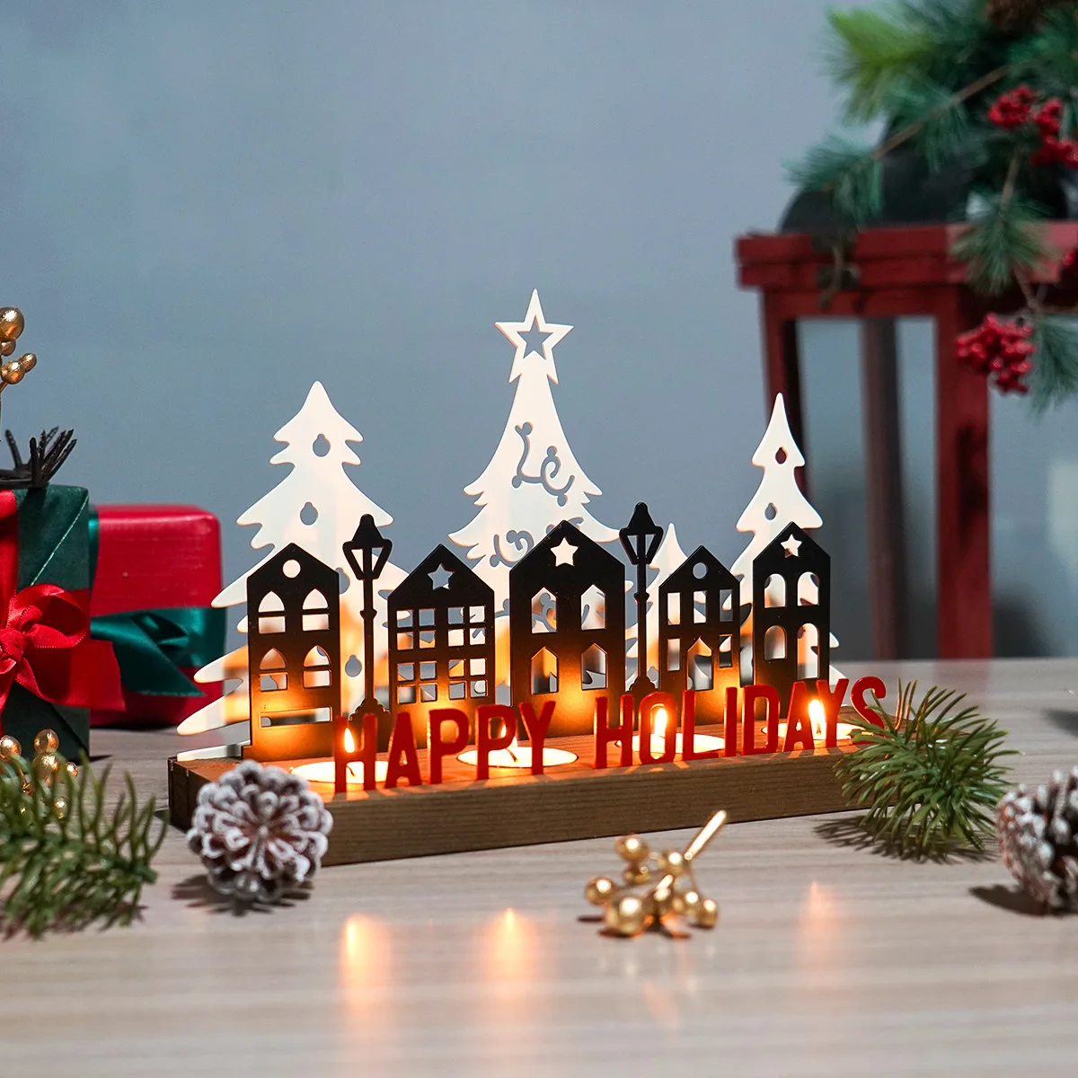 New Christmas wrought iron candle holder creative tea wax tray three-dimensional handicraft ornament Christmas desktop atmospher