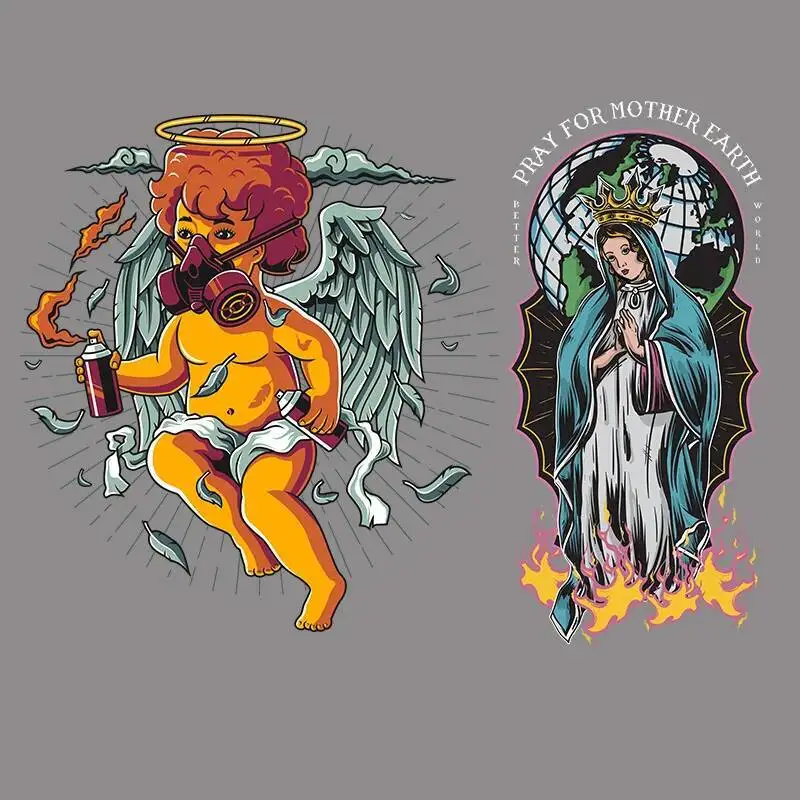 Cute Angel Iron On Patches Cupid Stickers Transfers For Clothes T-shirt Heat Transfer Sticker DIY Accessory Appliques For Kids