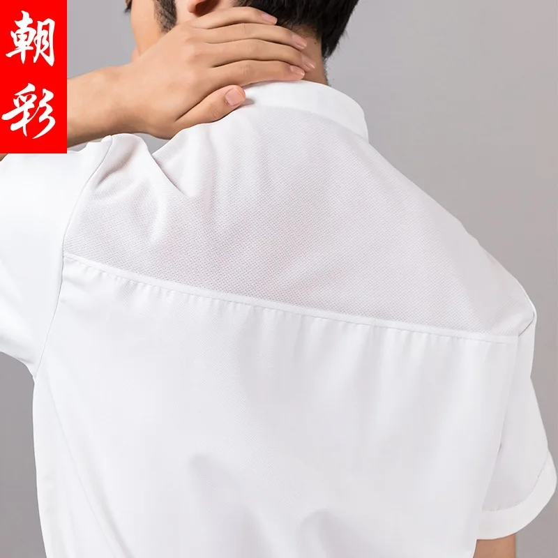 Mono de malla transpirable de manga corta para hombre, ropa de verano para Hotel, cantina, restaurante, comedor, cocina, uniforme de Chef