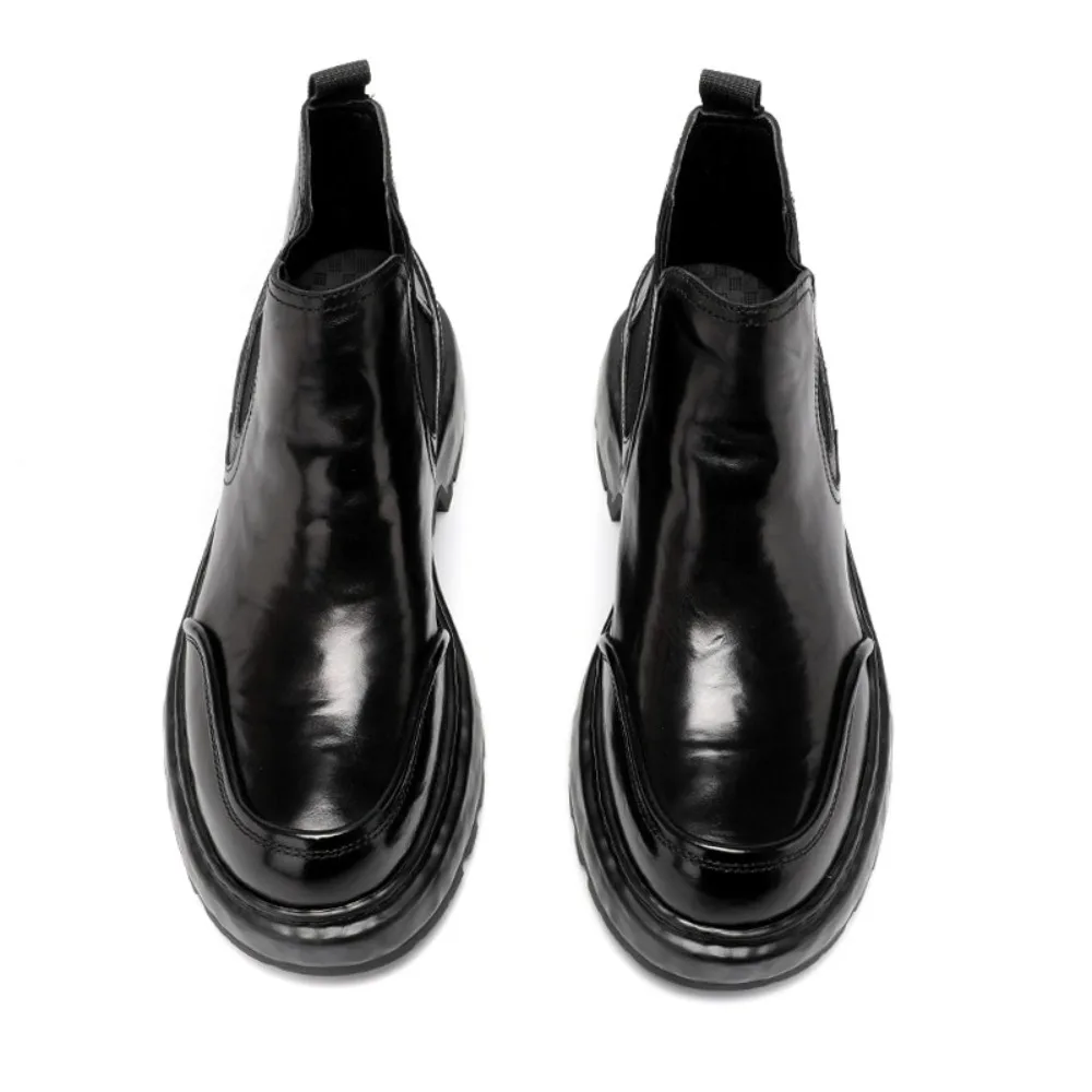 High End Luxury Men Full Grain Calfskin Leather Boots Casual Versatile Genuine Leather High Top Outdoor Thick Sole Boots