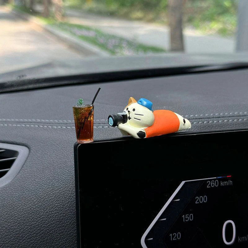 Cute Mini Cat Iced Americano Figurines Auto Dashboard Rearview Mirror Decoration Accessories Car Interior Ornaments