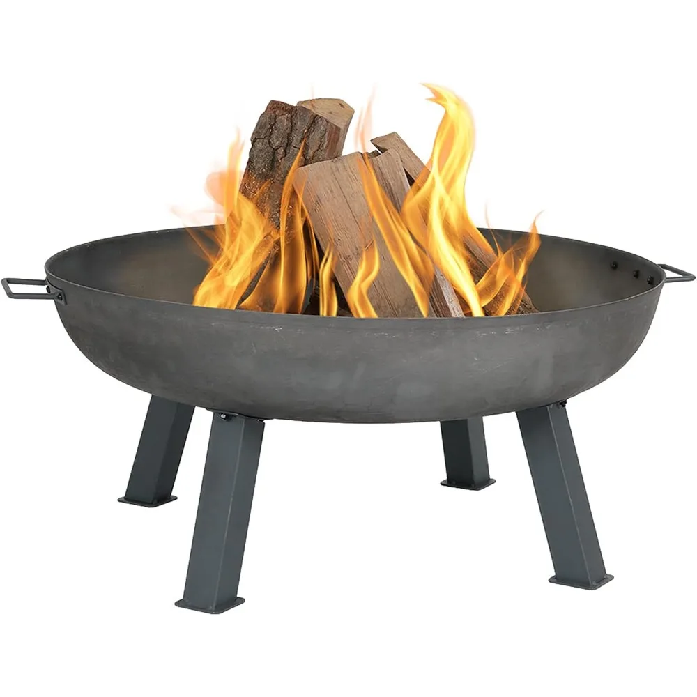 34-Inch Rustic Cast Iron Outdoor Raised Fire Pit Bowl with Handles, 34