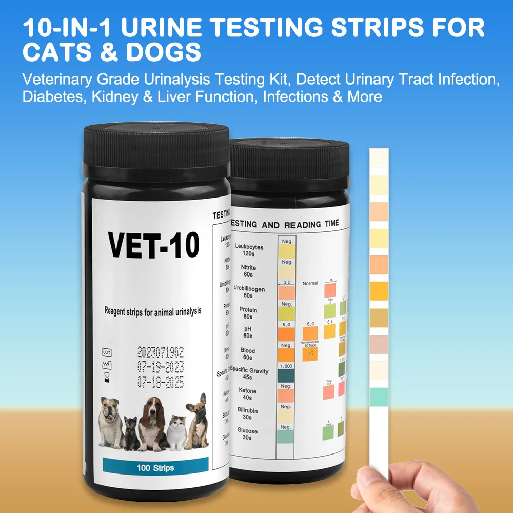 Pet Urine Testing Strips, 100 Urinalysis Parameter Tests for Dogs,Cats,Vets, Accurate Testing for Veterinarians, Detects UTI pH