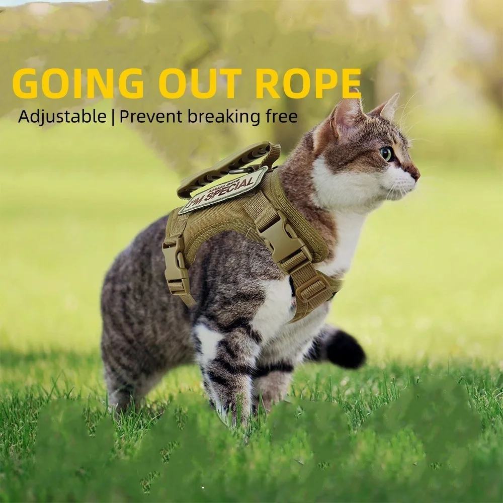 Tactical Cat Chest Harness Vest Style Traction Rope Anti Slip Adjustable Disassembly Outdoor Traction Rope for Cat and Small Dog