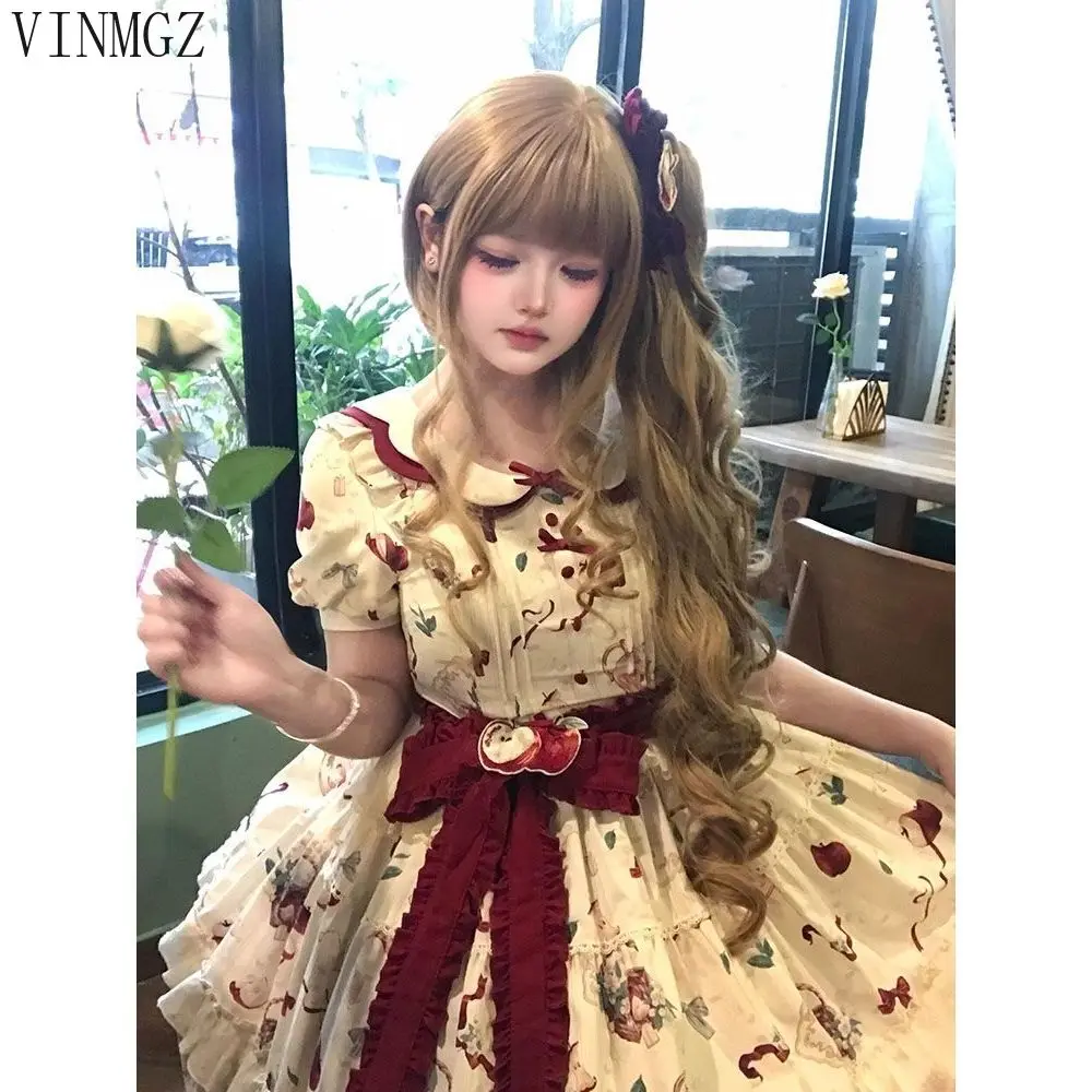 Summer Sweet Soft Girl Lolita Doll Collar Printed Dress Schoolgirl Small Waist Temperament Fluffy Dress