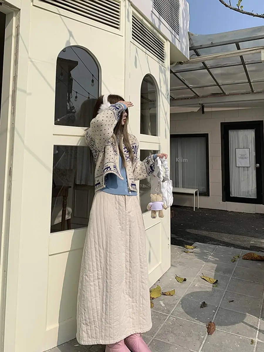 올 매치 코튼 두꺼운 하프 클래식 스커트 여성 겨울 하이웨이스트 따뜻한 꽃봉오리 스커트 A라인 스트레이트 튜브 트렌드 스커트